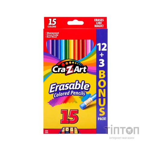 Олівці кольорові Cra-Z-Art з гумкою, 15 кольорів (10459CRA)
