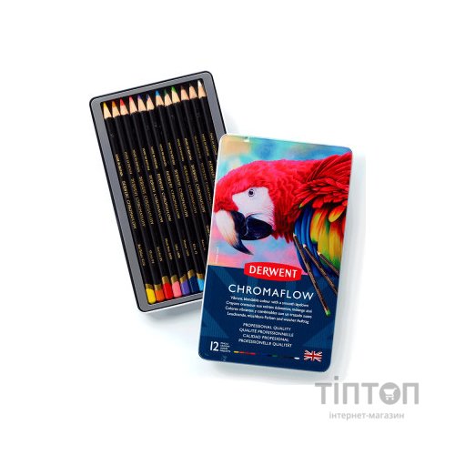 Олівці кольорові Derwent Chromaflow 12 кол. у металевому пеналі (5028252616119)
