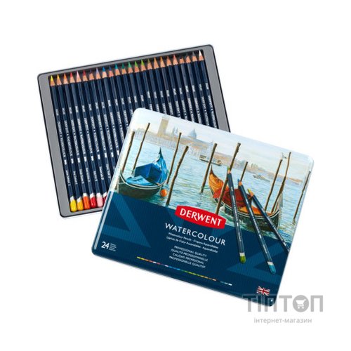 Олівці кольорові Derwent Watercolour акварельні, 24 кол. в метал. коробці (5010255784520)