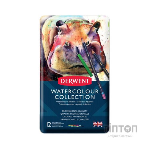 Олівці кольорові Derwent Watercolour Collection, акварельні 12 кол. в метал. коробці, (5028252097505)