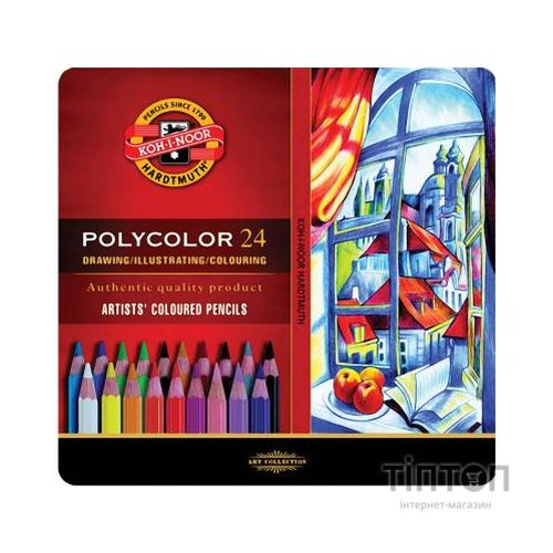 Олівці кольорові Koh-i-Noor Polycolor художні метал. пенал 24 кольорів (3824024002PL)