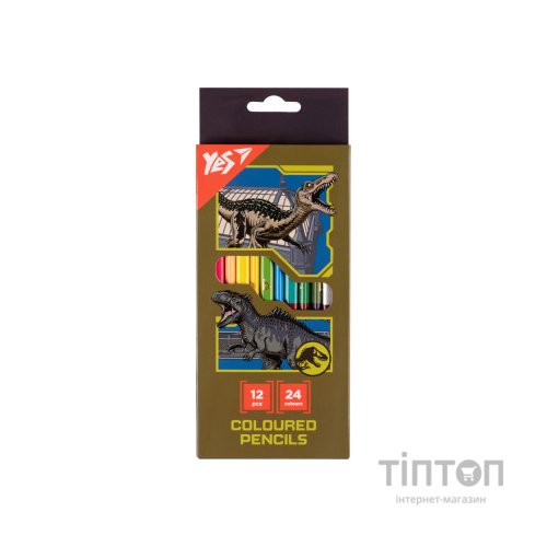 Олівці кольорові Yes Jurassic World (хакі) двосторонні 12 шт. 24 кол (290748)