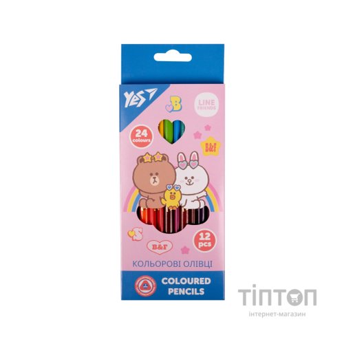 Олівці кольорові Yes Line Friends двосторонні 12 шт. 24 кол. (290713)