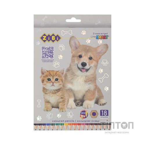 Олівці кольорові ZiBi Dogs&Cats шестигранні 18 кольорів (ZB.2428)