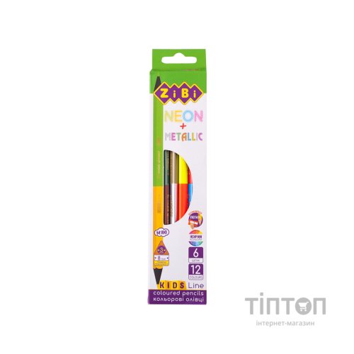 Олівці кольорові ZiBi Kids line Neon+Metallic, 6 шт. 12 кольорів (ZB.2465)