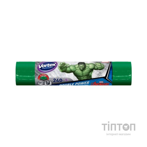 Пакети для сміття Vortex Max Hulk багатошарові зелені 240 л 5 шт. (4823071643183)