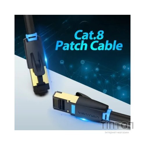 Патч-корд 0.5м, S/FTP cat 8 RJ-45 black Vention (IKABD)