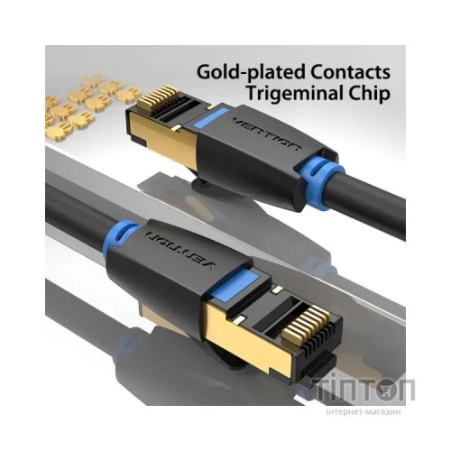 Патч-корд 0.5м, S/FTP cat 8 RJ-45 black Vention (IKABD)