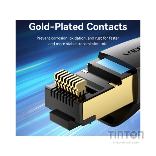 Патч-корд 1.5м, S/FTP cat 8 RJ-45 black Vention (IKABG)