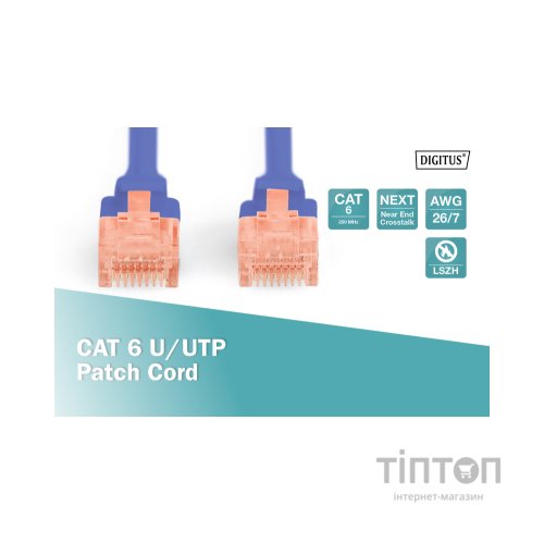 Патч-корд 10м, CAT 6 UTP, AWG 26/7, Cu, LSZH, blue Digitus (DK-1617-100/B)