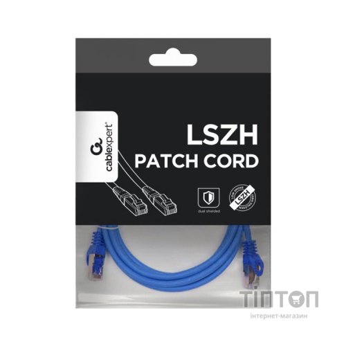 Патч-корд 1м S/FTP Cat 6A CU LSZH blue Cablexpert (PP6A-LSZHCU-B-1M)