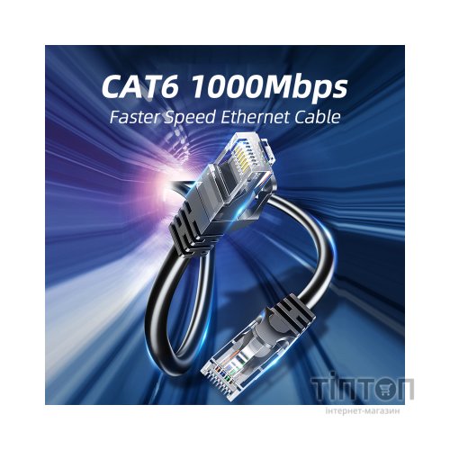 Патч-корд 2м UTP cat 6 RJ45 TopSpeed Ethernet Round Cable Black Essager (EXCWXY-JSA01)
