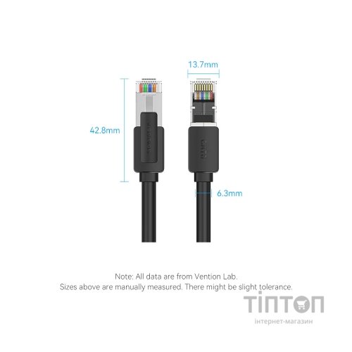 Патч-корд 3м, S/FTP cat 8 RJ-45 black Vention (IKKBI)