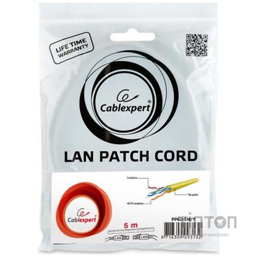 Патч-корд UTP Cablexpert (PP6U-5M/Y) cat.6, литой, 50u штекер с защелкой, 5 м, желтый