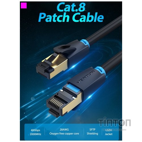 Патч-корд Vention CAT 8 SFTP Ethernet, 1 m, Black (IKABF)