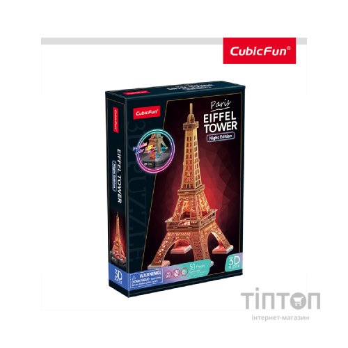 Пазл Cubic Fun Тривимірний пазл Night edition Ейфелева вежа із LED-підсвічуванням (L534h)