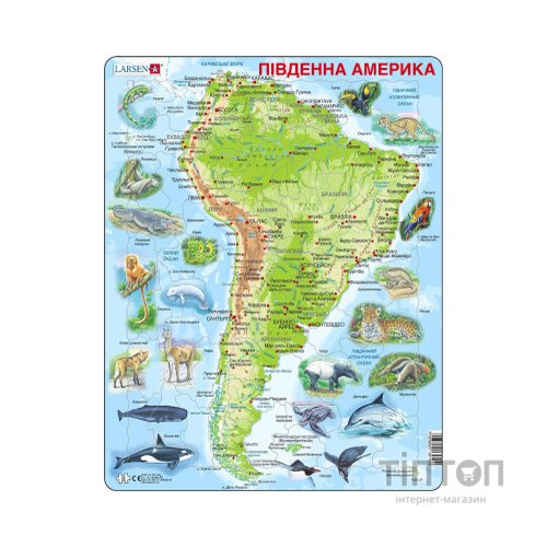 Пазл Larsen рамка-вкладиш Карта Південної Америки - тваринний світ (A25-UA)