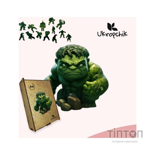 Пазл Ukropchik дерев'яний Супергерой Халк size - M в коробці з набором-рамкою (Hulk Superhero A4)