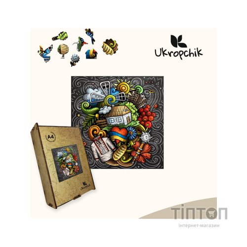 Пазл Ukropchik дерев'яний Українські Традиції size - M в коробці з набором-рамкою (Ukrainian Traditions A4)