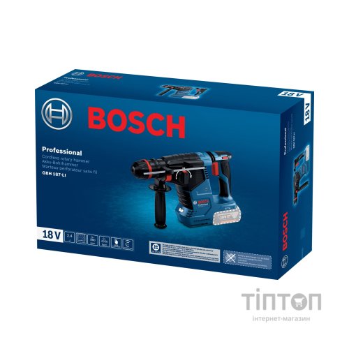 Перфоратор Bosch GBH 187-LI, патрон SDS-plus 24мм, 18В, 2.4Дж, 980об/хв (без АКБ та ЗП) (0.611.923.120)
