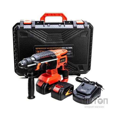 Перфоратор GTM RHC18/26BL, 18В, 2,5Дж, 0-1000об/хв 2x4Ah, кейс (RHC18/26BL)