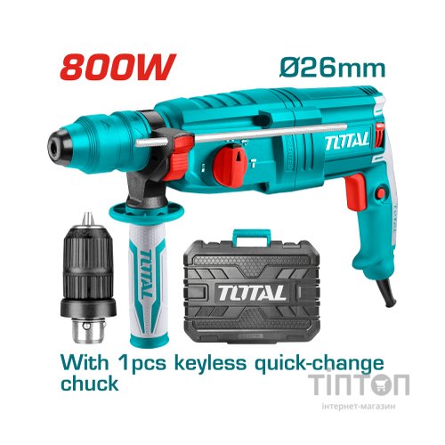 Перфоратор Total TH308268-2 SDS-Plus, 800Вт, 0-4000об/мхв + патрон (TH308268-2)