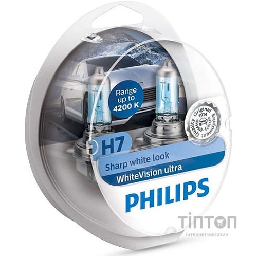 Автолампа Philips H7 WhiteVision Ultra +60% 2шт (12972WVUSM)
