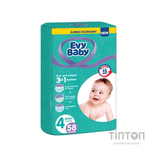 Підгузки Evy Baby Maxi Jumbo Розмір 4 (7-18 кг) 58 шт. (8683881000011/8690506520304)