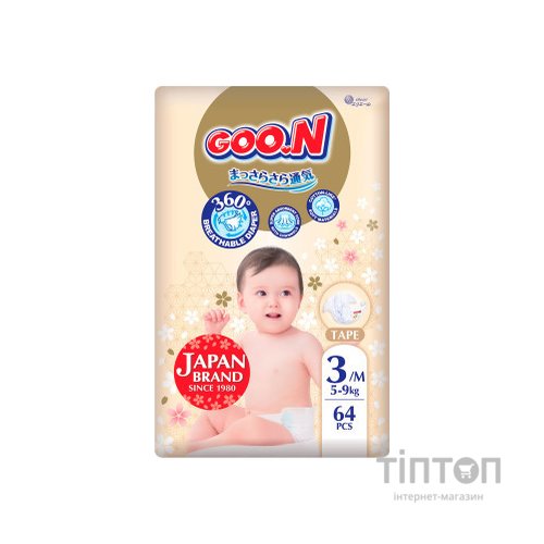 Підгузки GOO.N Premium Soft 5-9 кг Розмір 3 M на липучках 64 шт (F1010101-154)