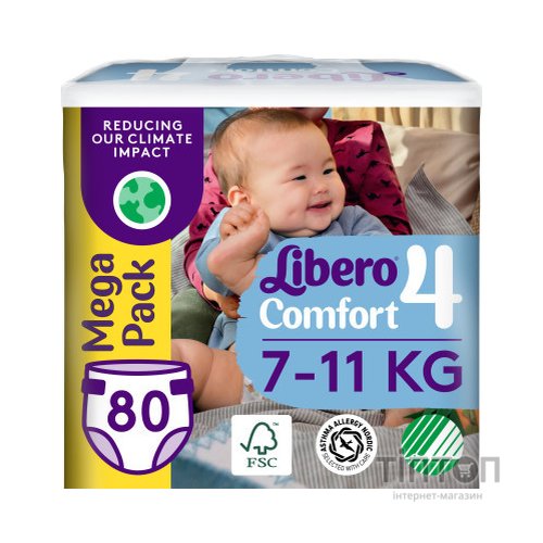 Підгузки Libero Comfort Розмір 4 (7-11 кг) 80 шт (7322541756820)