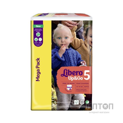 Підгузки Libero Up&Go Розмір 5 (10-14 кг) 58 шт (7322541742595)