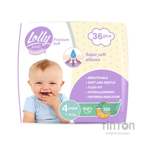 Підгузки Lolly Premium Soft 4 (7-18 кг) 36 шт (4820174981044)