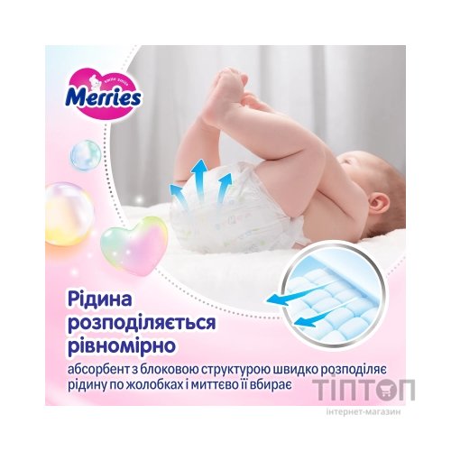 Підгузки Merries розмір S (4-8 кг) 62 шт (4901301437709)