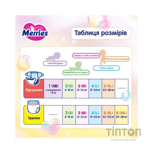 Підгузки Merries розмір S (4-8 кг) 62 шт (4901301437709)