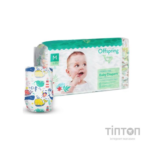 Підгузки Offspring Willy the Whale, розмір M, 6-10 кг, 42 шт. (DP-OI-FAT-M42P-WTW)