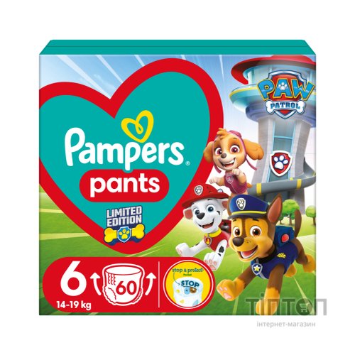 Підгузки Pampers Extra Large Розмір 6 (14-19 кг) Paw Patrol 60 шт (8006540863657)