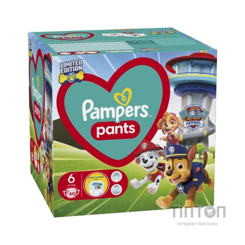 Підгузки Pampers Extra Large Розмір 6 (14-19 кг) Paw Patrol 60 шт (8006540863657)