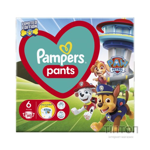 Підгузки Pampers Extra Large Розмір 6 (14-19 кг) Paw Patrol 60 шт (8006540863657)