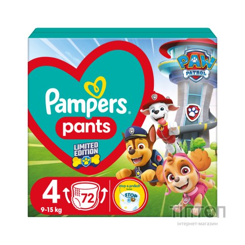 Підгузки Pampers Maxi Розмір 4 (9-15 кг) Paw Patrol 72 шт (8006540863572)