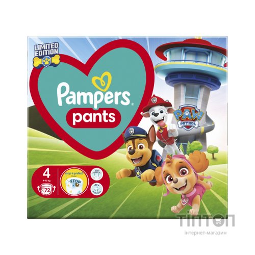 Підгузки Pampers Maxi Розмір 4 (9-15 кг) Paw Patrol 72 шт (8006540863572)