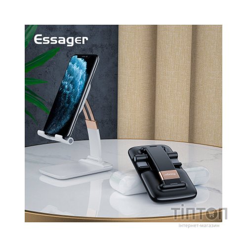 Підставка до планшета та телефона Knight Foldable Desk Mobile Phone Holder Stand (Plastic) White Essager (EZJZM-QSSJ02)