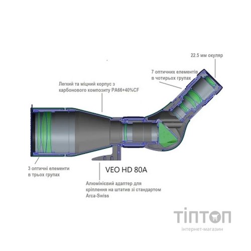 Підзорна труба Vanguard VEO HD 80A 20-60x80/45 WP (VEO HD 80A) (DAS301105)