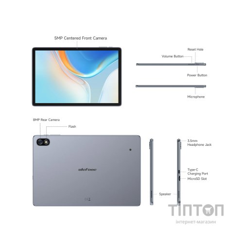 Планшет Ulefone Tab W10 Wi-Fi 4/128GB Space Grey (6975326663694)