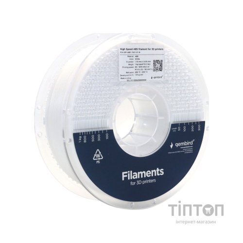 Пластик для 3D-принтера Gembird ABS High Speed, 1.75 мм, 1kg, white (3DP-ABS1.75HY-01-W)