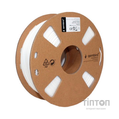 Пластик для 3D-принтера Gembird PLA, 1.75 мм, 1кг, white (3DP-PLA1.75-01-W)