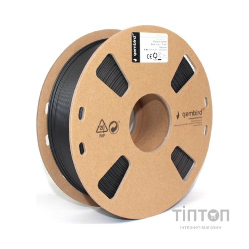 Пластик для 3D-принтера Gembird PLA+, 1.75 мм, 1 kg, Black (3DP-PLA+1.75-02-BK)