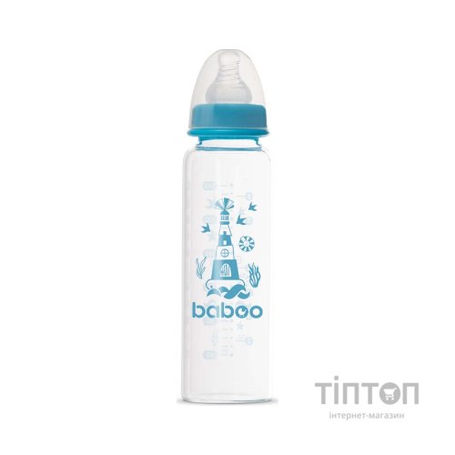 Пляшечка для годування Baboo Скляна, антиколікова, 240 мл, 3+ міс (Marine / синя) (3-119)