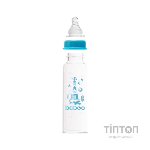 Пляшечка для годування Baboo Скляна, антиколікова, 240 мл, 3+ міс (Marine / синя) (3-119)