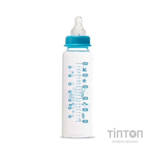 Пляшечка для годування Baboo Скляна, антиколікова, 240 мл, 3+ міс (Marine / синя) (3-119)