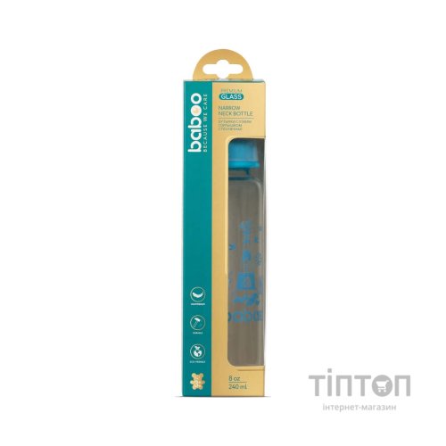 Пляшечка для годування Baboo Скляна, антиколікова, 240 мл, 3+ міс (Marine / синя) (3-119)